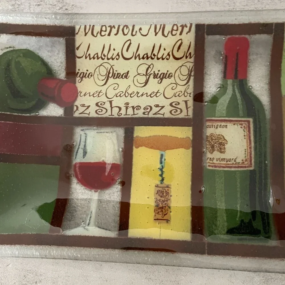 Vintage Peggy Karr Vino Wine Theme Fused Glass 13.5